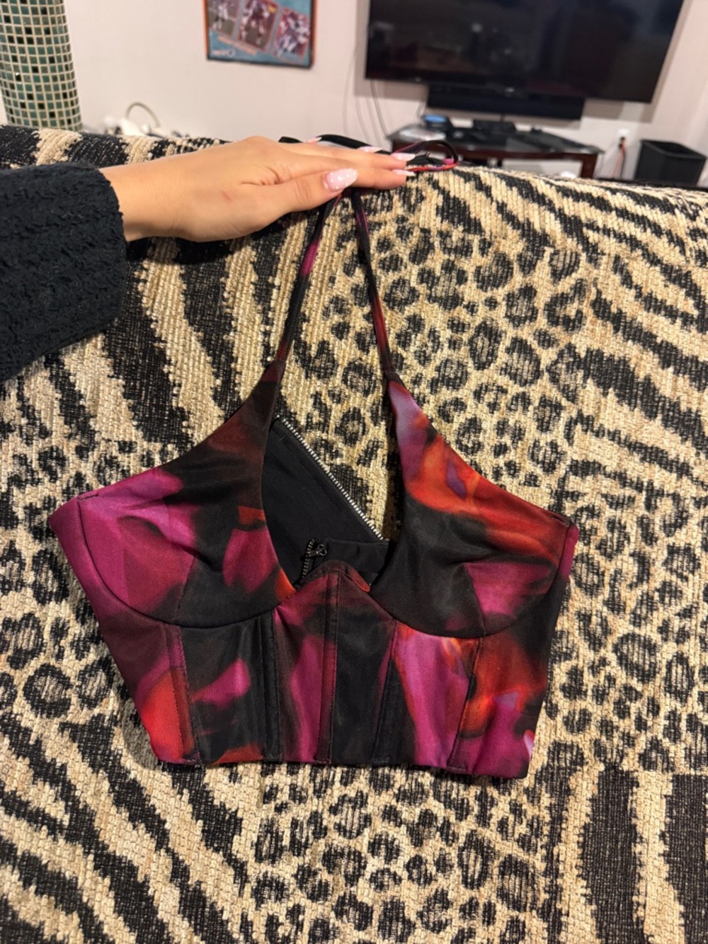 White Fox Boutique Multicolor Satin-Look Crop Top with Pink & Red Accents